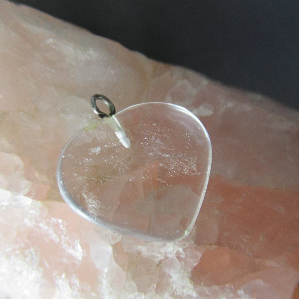 Clear Quartz Heart Charm, Natural Stone and Sterling Silver